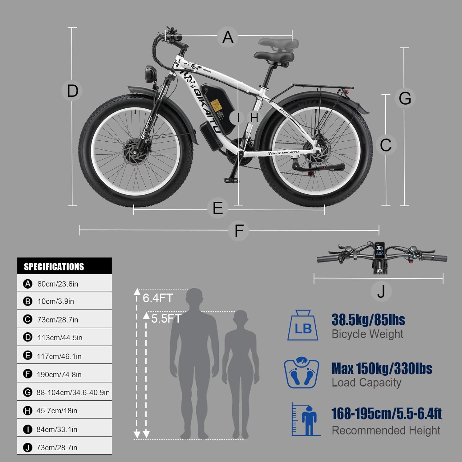 Electric Bike for Adult, 26 x 4.0 Fat Tire Ebike, 1000W/2000W Peak Electric Bicycle, 48V 13/17.5/23AH Waterproof Battery, Front Suspension Ebike, 27MPH-46MPH, Adjustable Seat, UL and GCC Certified