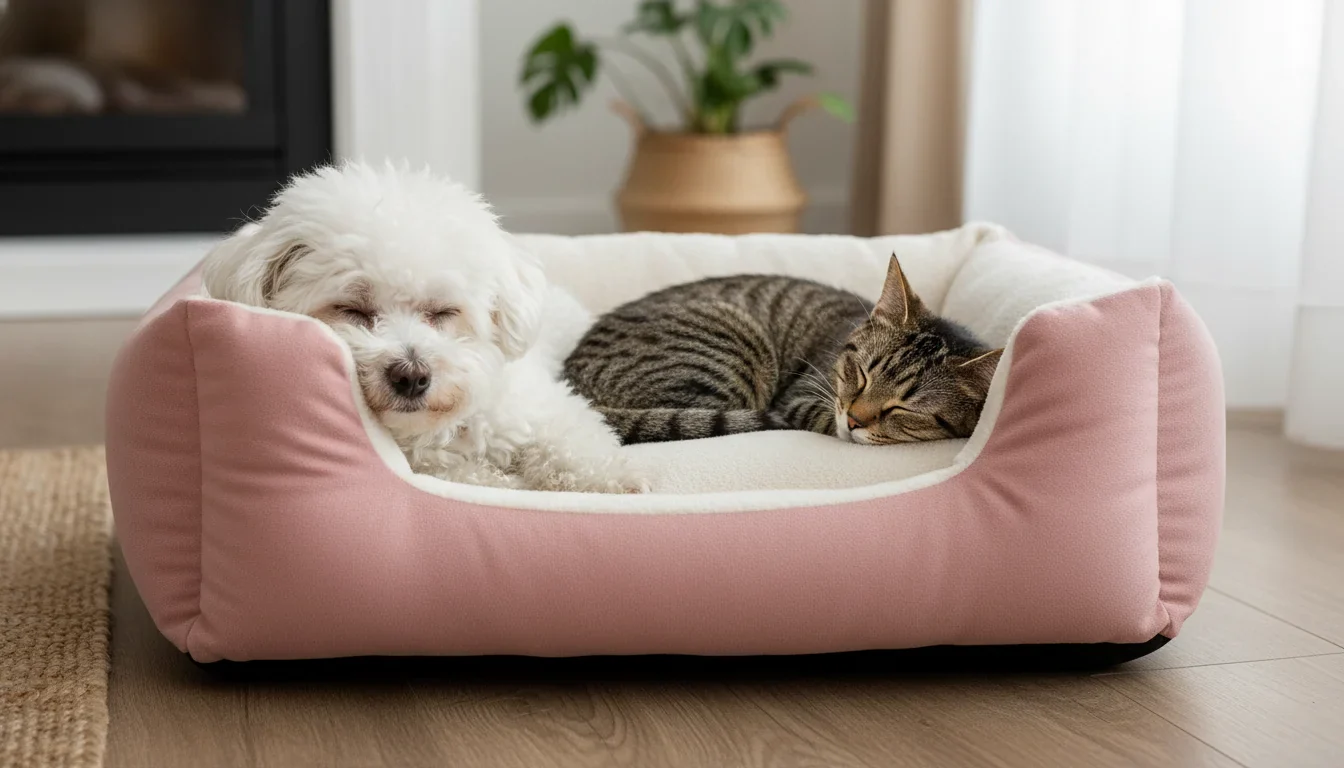Soft Pink & White Dog Bed with Plush Cushioned Design