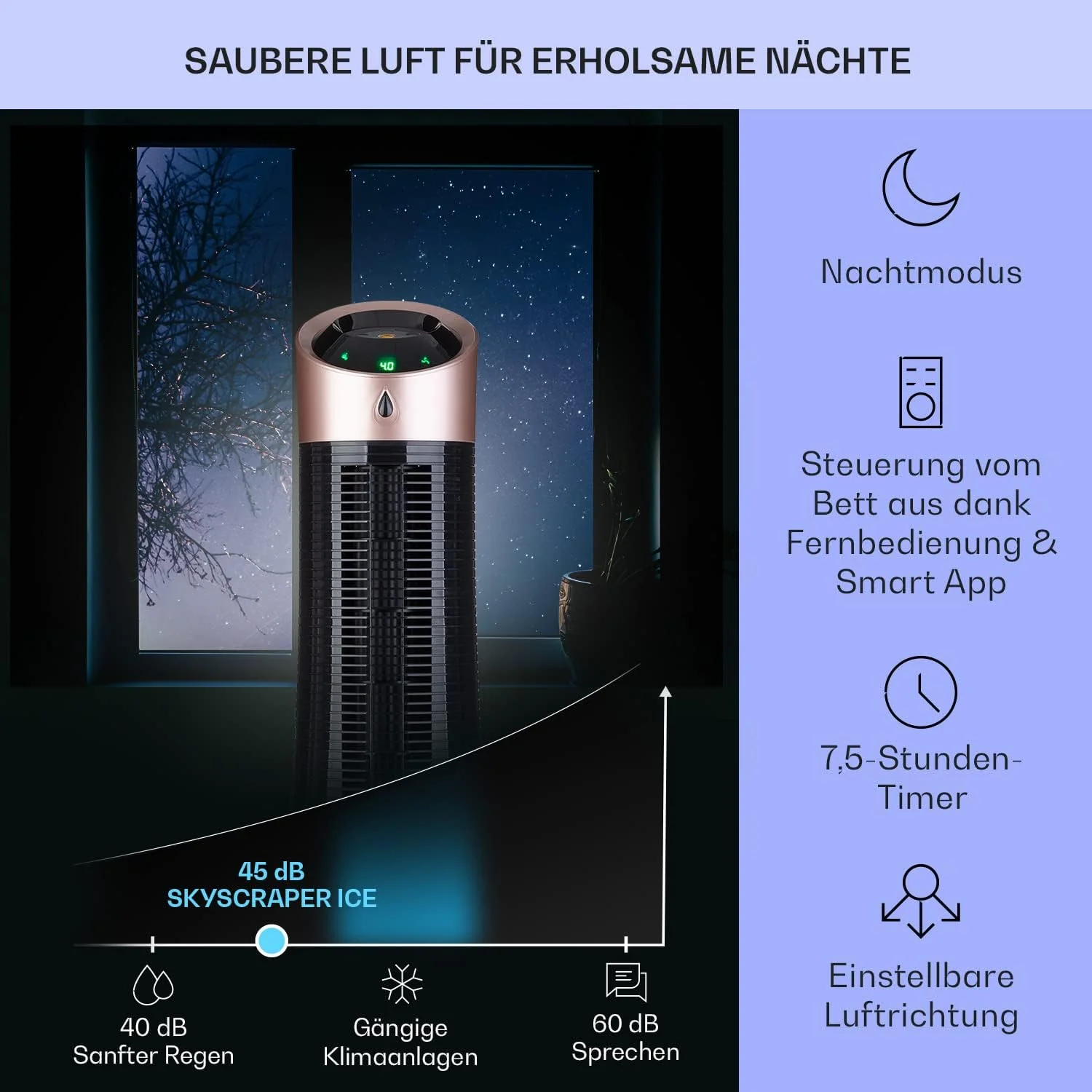 Klarstein 4-in-1: Slimme luchtkoeler, ventilator, luchtbevochtiger & ionisatie I 6 L watertank, oscillatie, 30 W, 210 m3/u, timer I Klimaatregelaar zonder afvoerslang, Mobiele airconditioner, Zwart-ros��goud