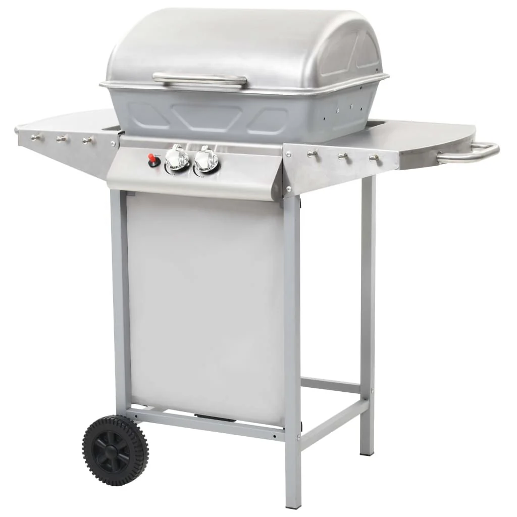 Barbacoa Portátil De Gas Con 2 Zonas Plateada Acero Inoxidable Vidaxl