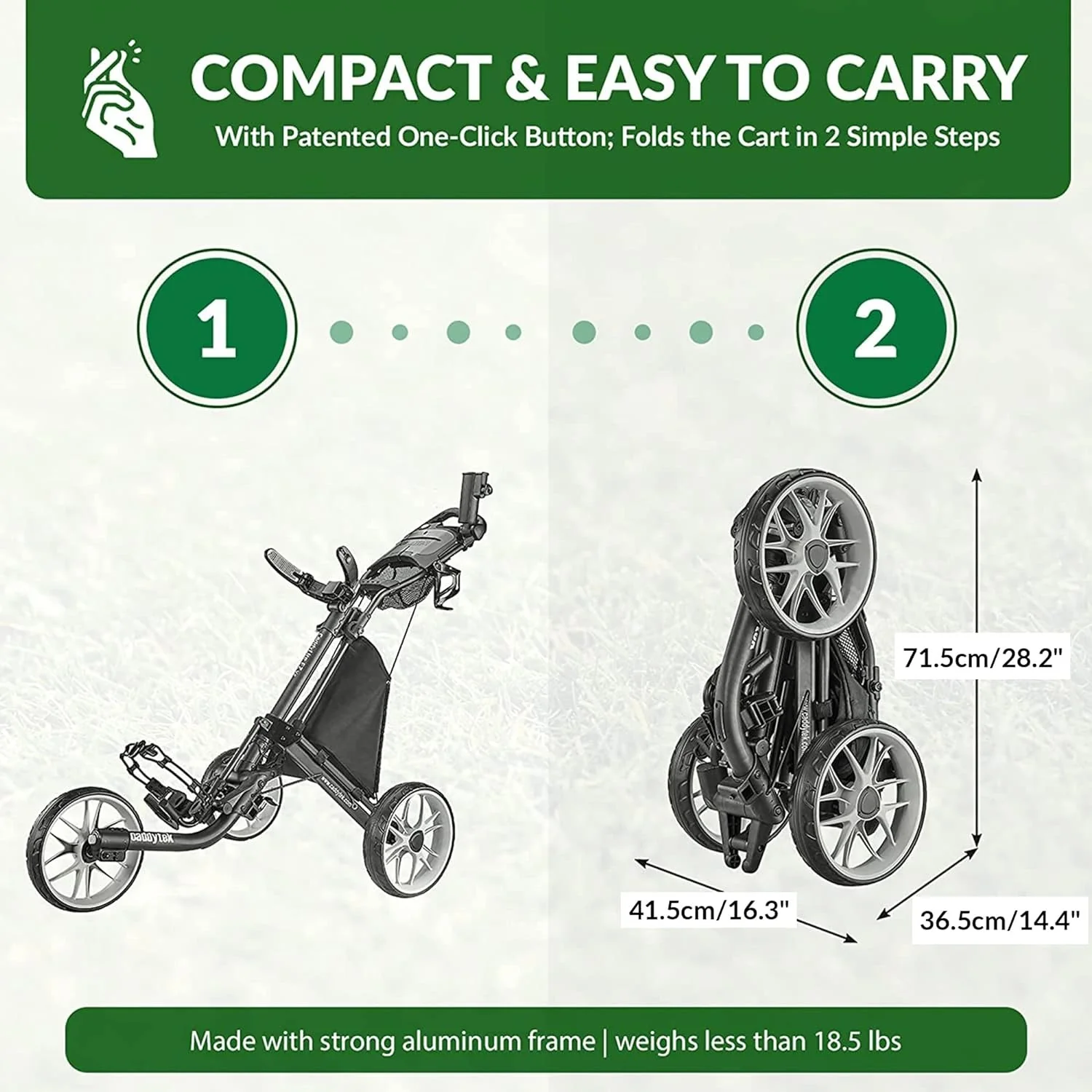 3Wheel Golf Push Cart - Golf Trolley Foldable Collapsible Lightweight Pushcart with Foot Brake - Easy to Open & Close