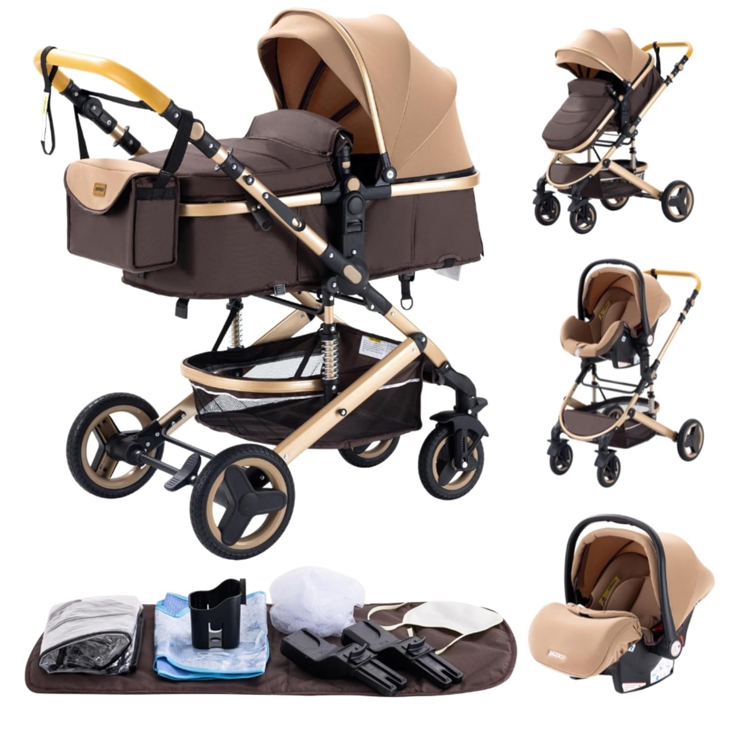 YAZOCO kinderwagen 3 in 1 Buggy Babybett Komplett Set Einem Klick Zusammenklappbarer Kinderwagen, KombiKinderwagen Aluminiumrahmen für Neugeborene (Schwarz)