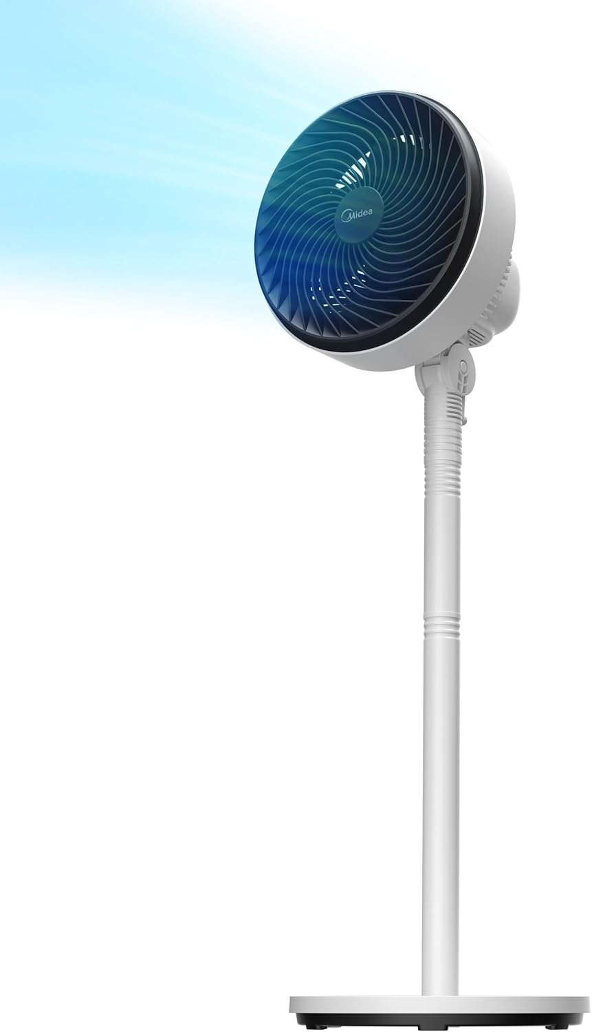 Midea MPF23MTBUK 50W Pedestal Fan, 3 Speed Settings, 7 Bionic Blades, 90° Oscillation, Adjustable Height Stand Fan, 2H Timer, AC Motor For Powerful and Quiet Operation, Black