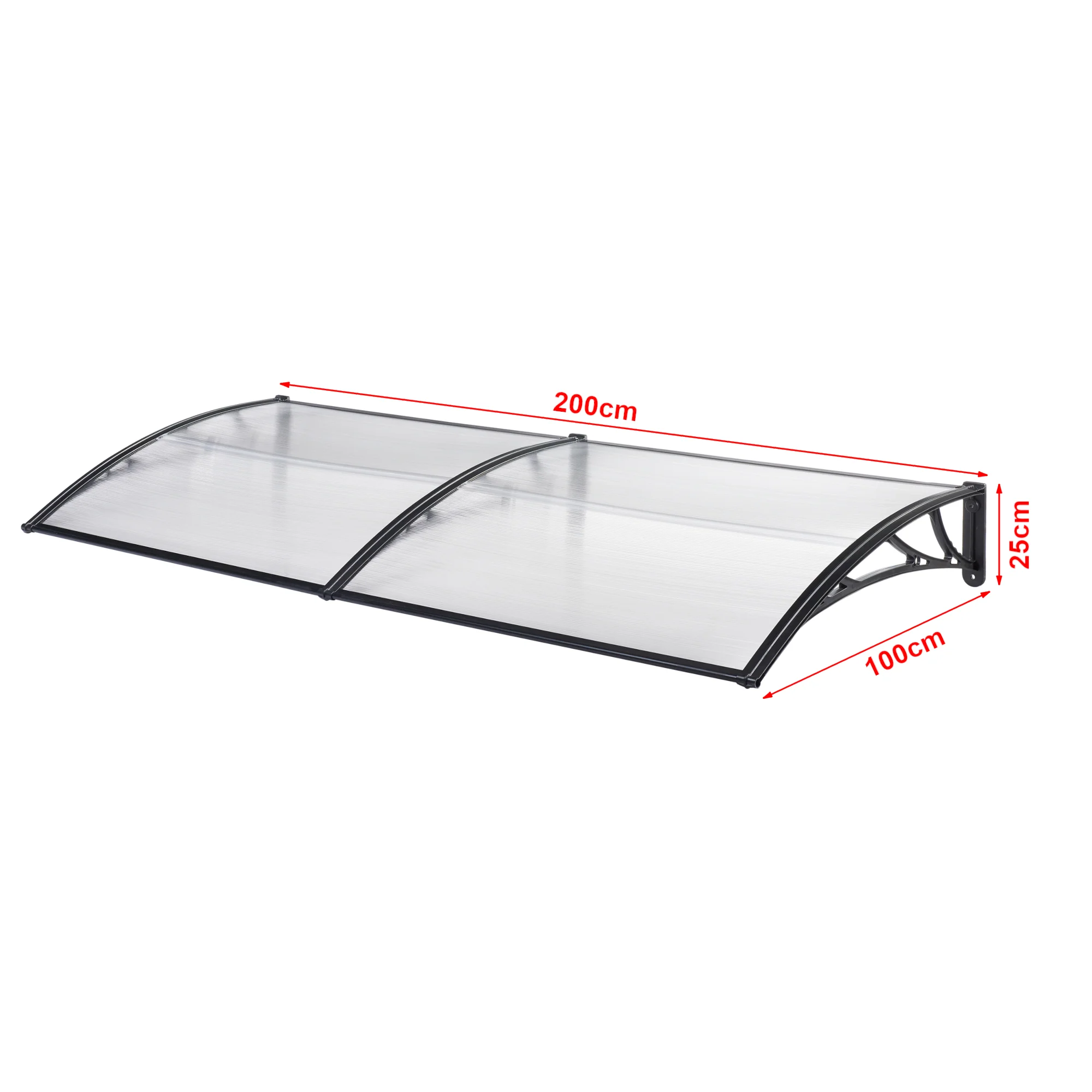 2025 Marquesina de diseño para puerta de entrada, marquesina de bienvenida resistente a la intemperie 200 x 100 cm, negro y transparente