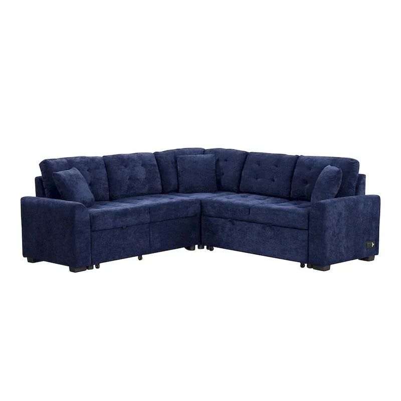 82.6-Inch L-Shaped Sleeper Sofa with Pull-Out Feature, Wheels, USB Ports, and Power Sockets - Dimensions: 82.6W x 82.6D x 33H