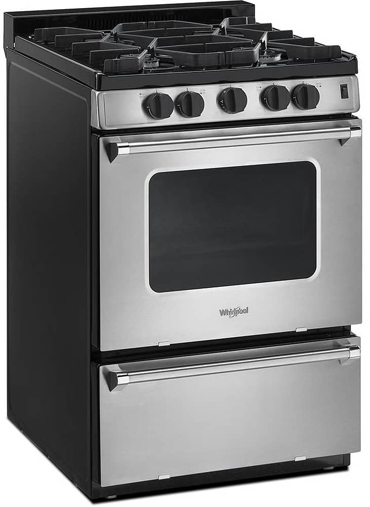 Whirlpool 24′′ Stainless Steel Freestanding Gas Range with Sealed Burners – ADA Compliant
