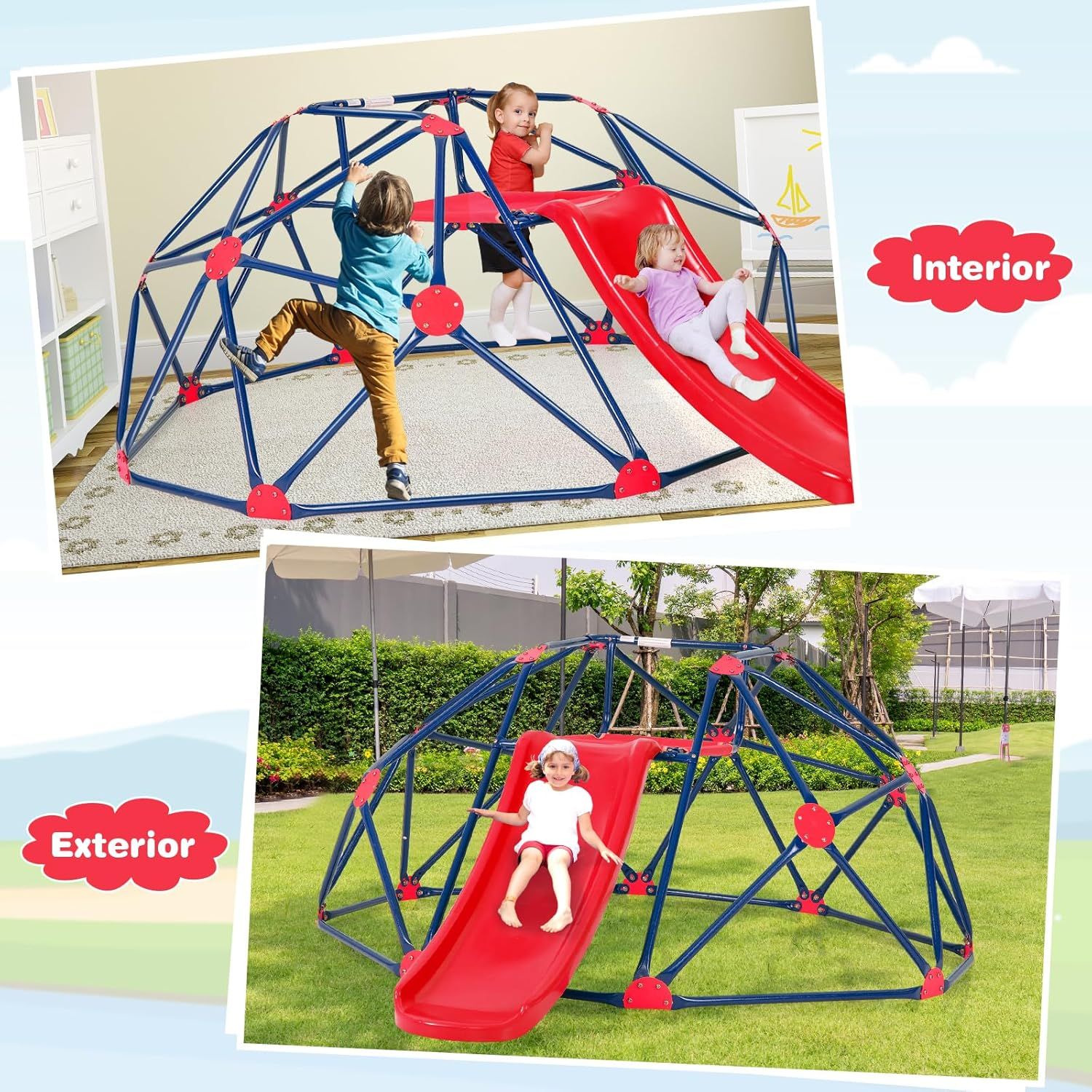 Cúpula De Escalada, Juego De Cúpula Geométrica Con Tobogán Resistente, Costway 242 X 183 X 92cm Multicolor