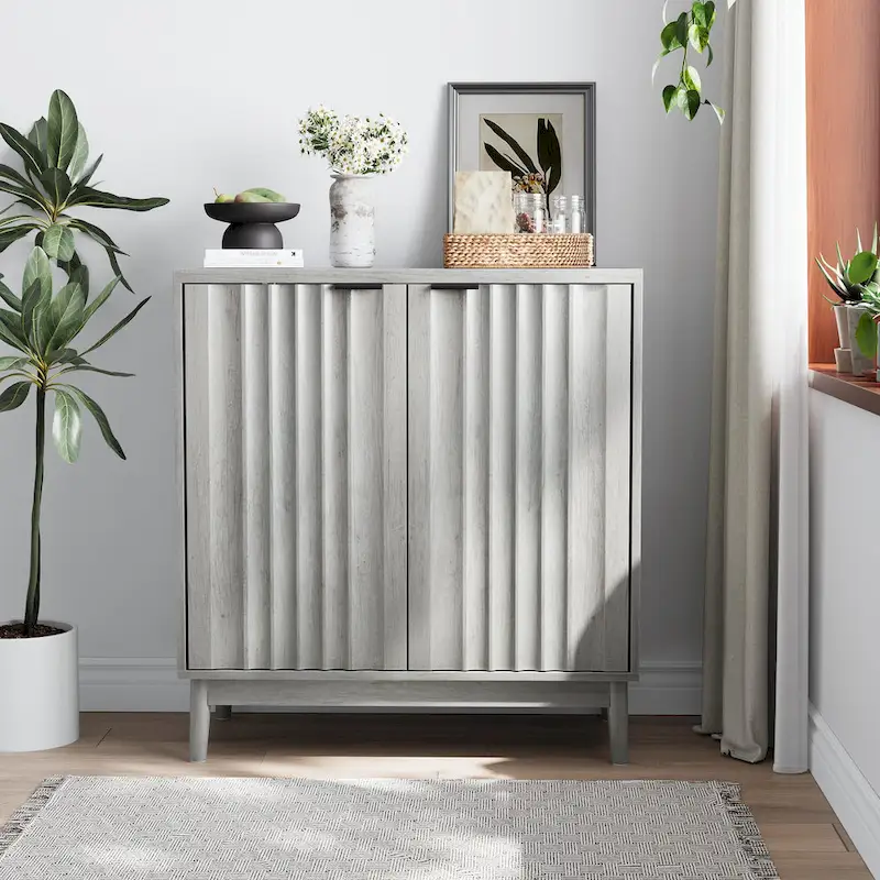 Freestanding Wash Grey Fluted Sideboard Cabinet with Adjustable Shelf - Stylish Wood Storage Solution