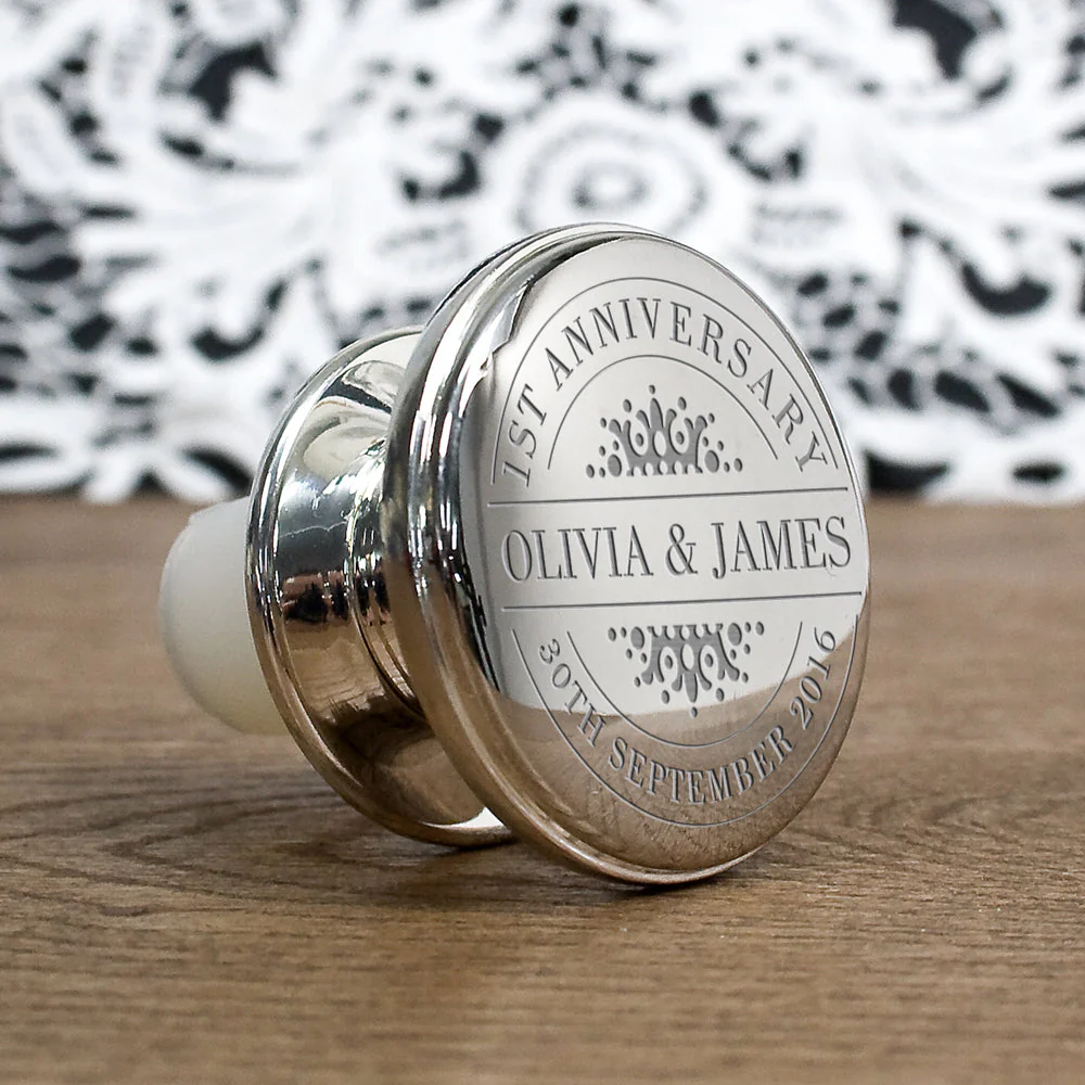 Personalised Silver Happy Anniversary Bottle Stopper