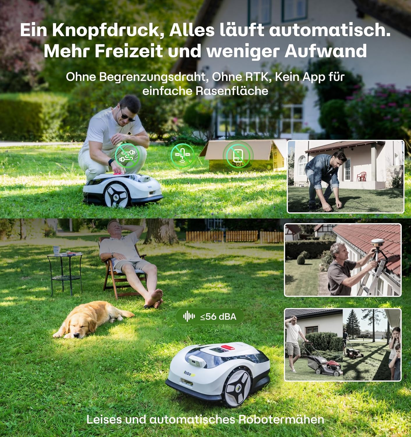 Raccoon 2 SE Mähroboter ohne Begrenzungskabel, Ohne RTK, Max. 600㎡ Rasenfläche, 3-8cm Schnitthöhe, Intelligenter KI Rasenmäher Roboter mit 5 Ah-Schnellladen-Akku, Automatisches Aufladen