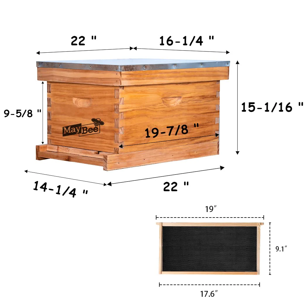 Beehive Starter Kit 8-Frame Bee Boxes and Frames Starter Kit Wax Coated Bee Hives and Supplies Starter Kit Including Beekeeping Tools Kit with Beekeeping Veil