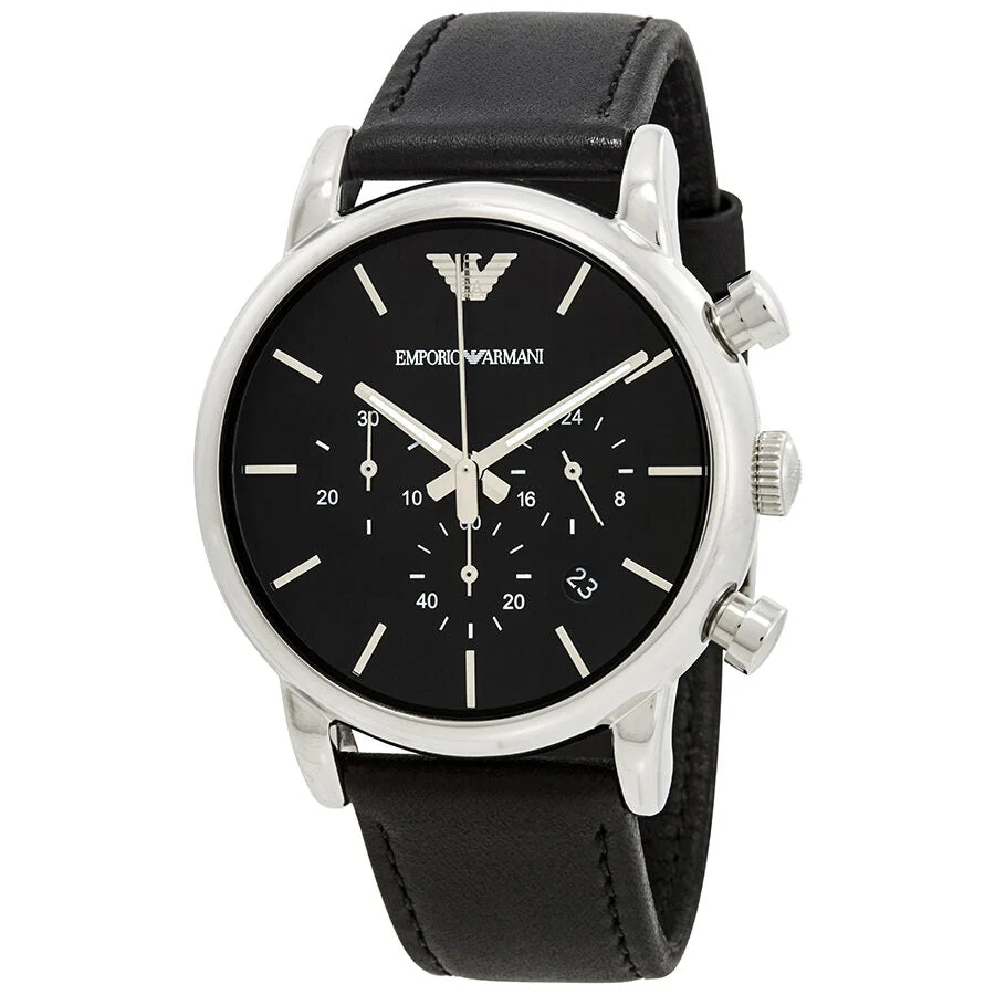 Emporio Armani Classic Chronograph Black Genuine Leather Men's Watch - AR1733