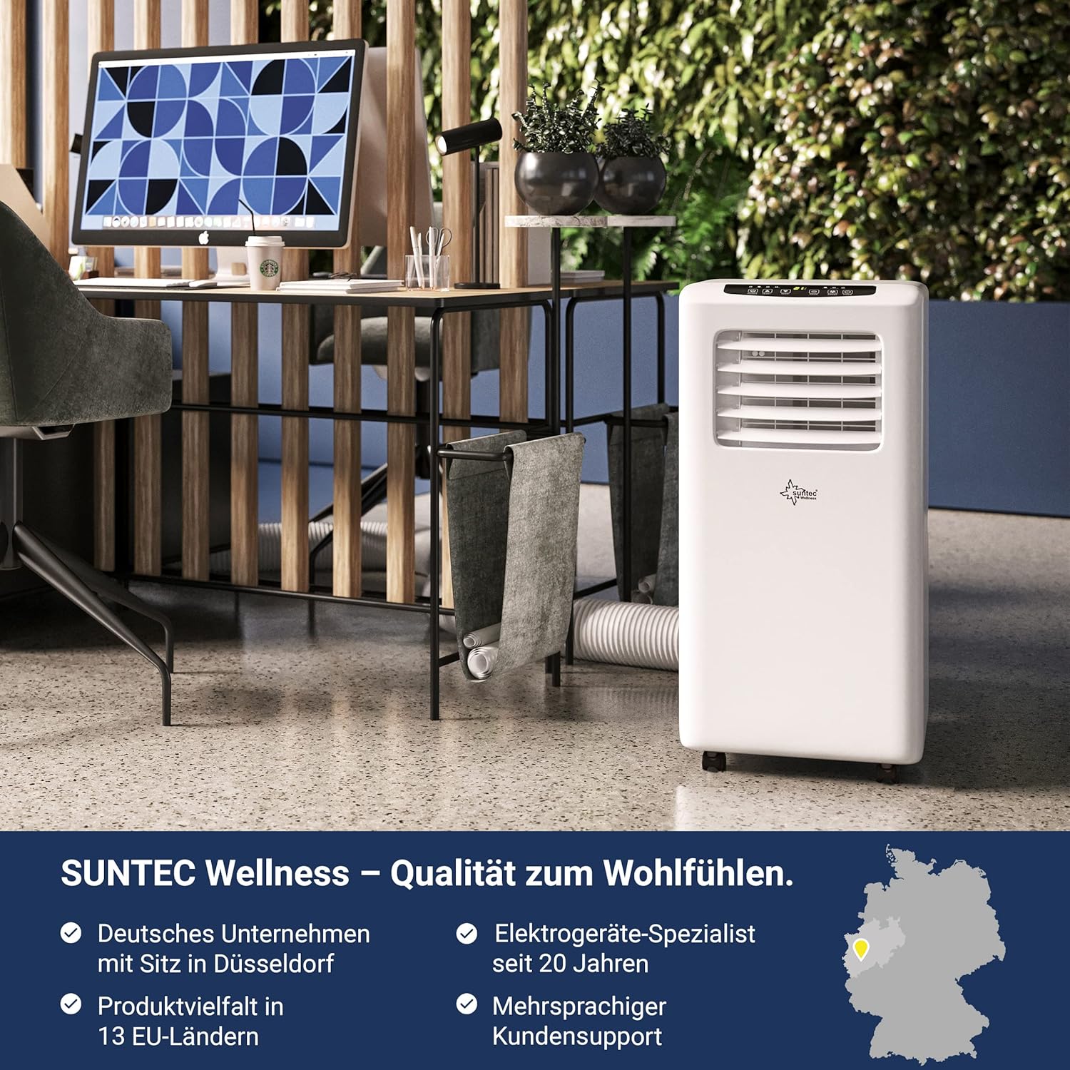 SUNTEC Mobiles Klimagerät Impuls 2.6 Eco R290 – Klimaanlage mobil und leise mit Abluftschlauch – Kühler & Entfeuchter für Räume bis 34 qm – Mobile Kühlung für Wohnung & Büro – 9.000 BTU | 2600 Watt