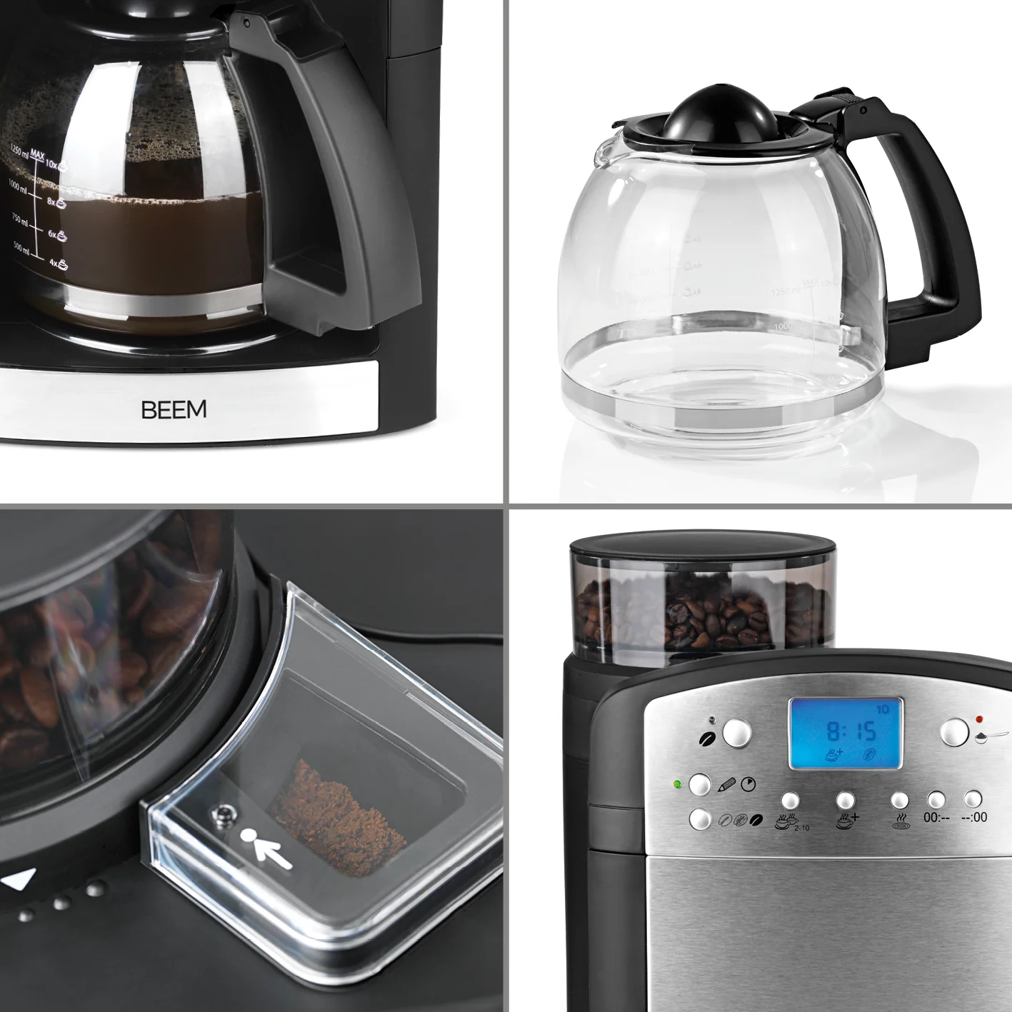 2025 FRESH-AROMA-PERFECT Cafetera de filtro con molinillo – jarra de vidrio
