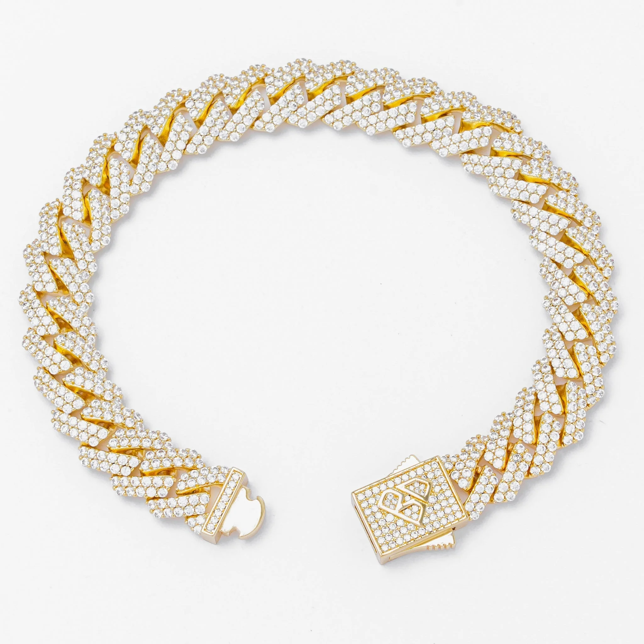 Big Daddy 12MM Straight Edge Cuban Diamond Gold Iced Out Bracelet