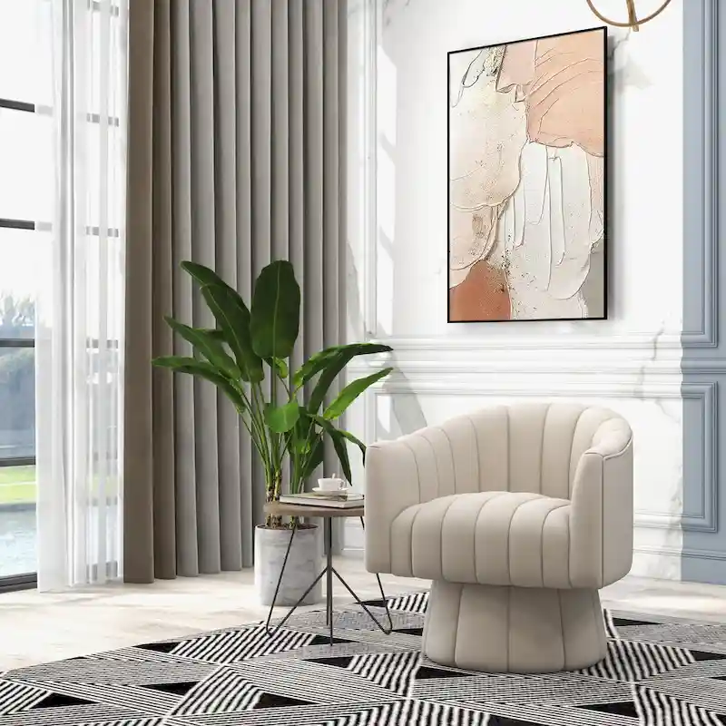 SEYNAR Contemporary Glam Velvet Round Swivel Accent Barrel Chair for Living Room
