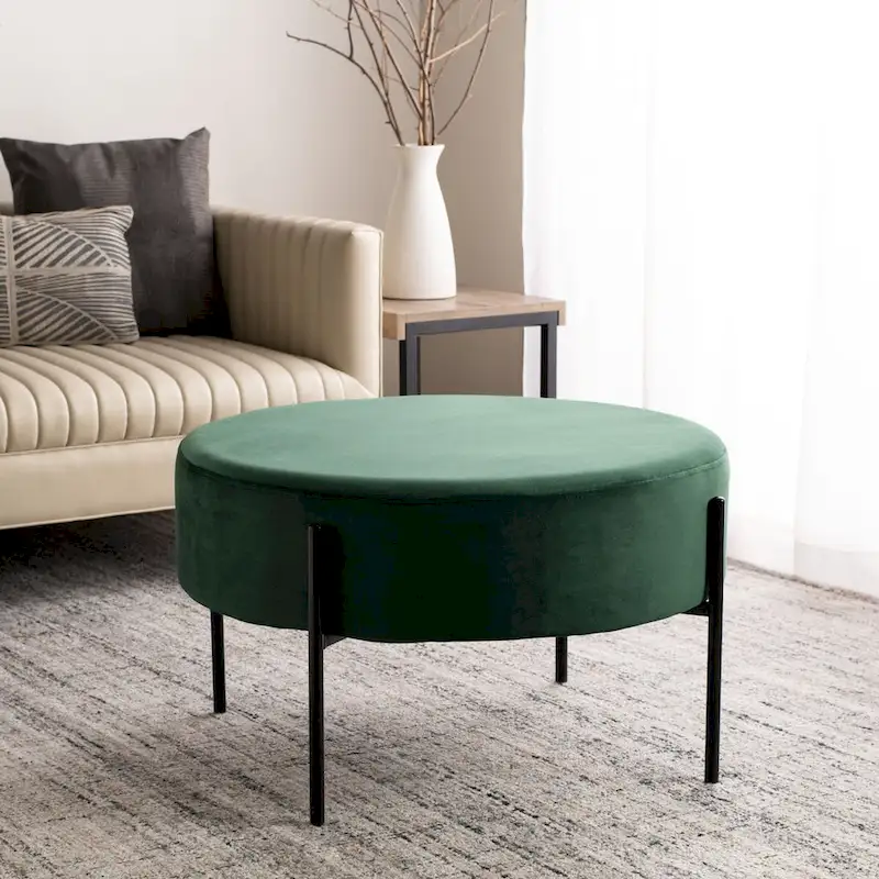 SAFAVIEH Shianne Round Velvet Cocktail Ottoman Table