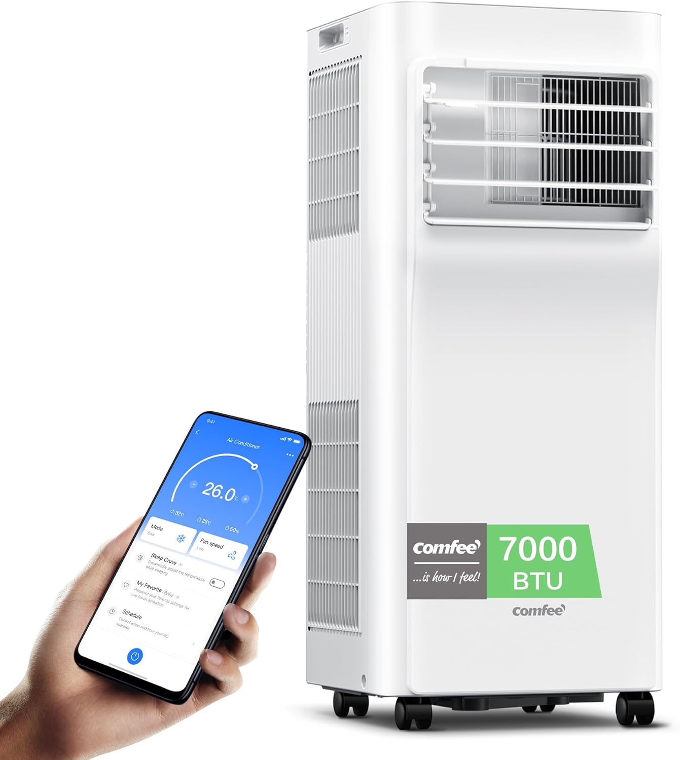 Comfee Mobiles Klimagert Easy Cool 2.0, 7000 BTU 2,0kW, Kühlen&Ventilieren&Entfeuchten, Raumgre bis 68m(25㎡), APP-Steuerung/Alexa/Google Home/IFTTT, Mobile Klimaanlage mit Abluftschlauch