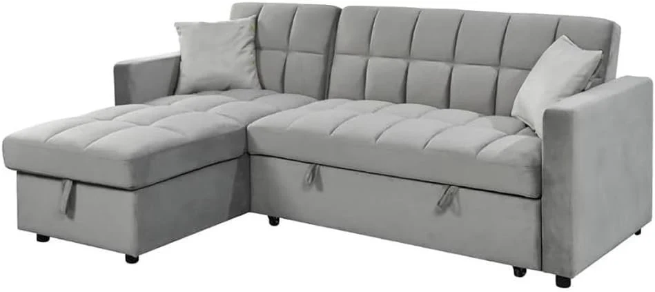 2026 Sofá Cama Chaise Longue 210x145 cm - Chaise Longue Reversible Ambos Lados con Arcón, Sofa Rinconera con Sistema de Arrastre, Armazón de Pino Macizo - Gris Terciopelo