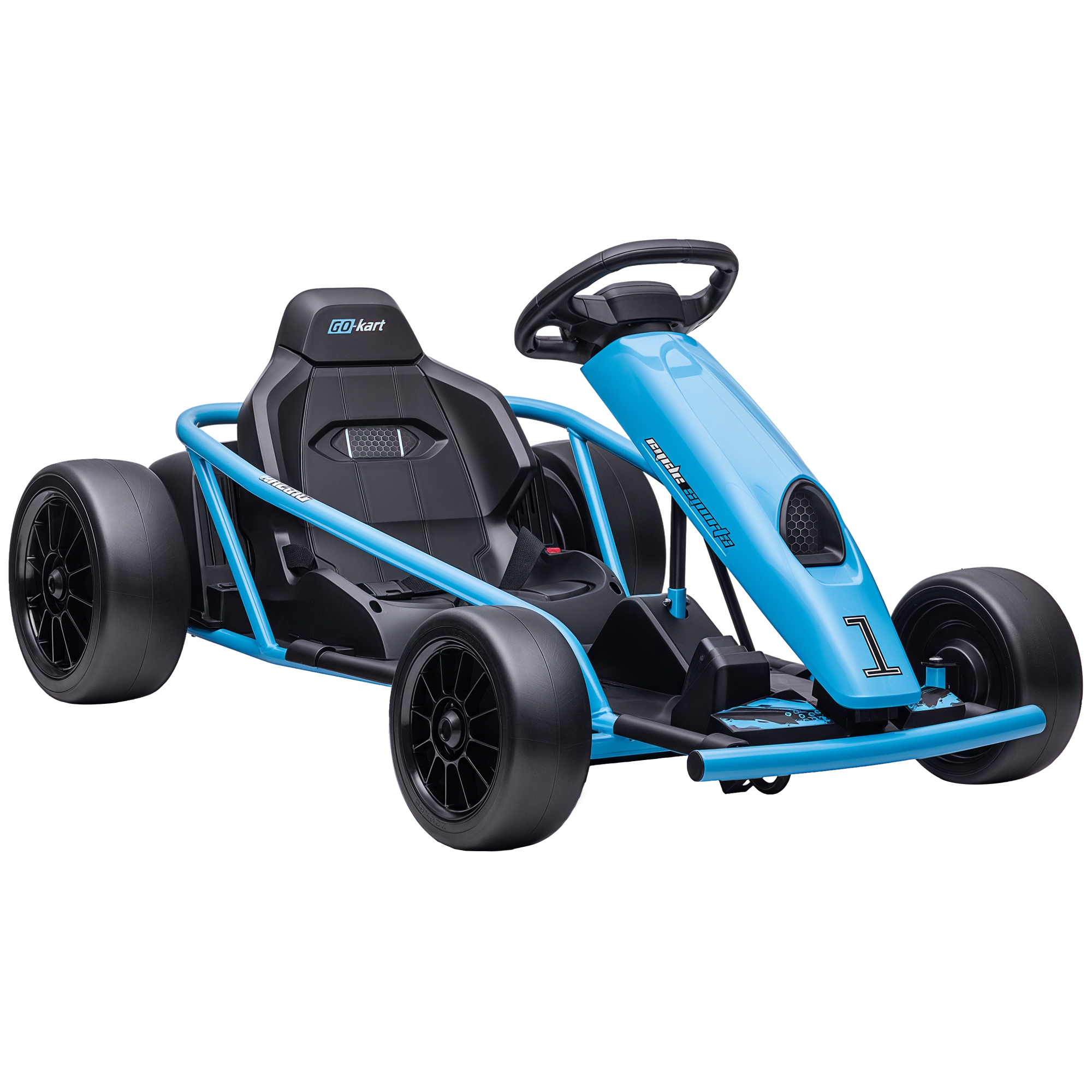 HOMCOM Elektro-Gokart für Kinder, Drift-Funktion, Hupe, Musik, Sicherheitsgurt, Soft-Start, Blau/Schwarz