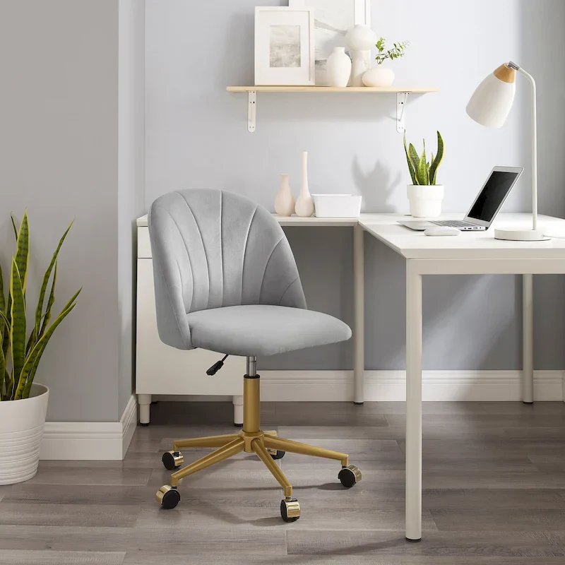 Curved Velvet Swivel Desk Chair - Aubrie Collection