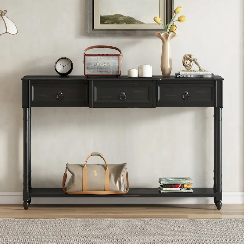 Entryway Console Table with Drawers and Extended Shelf