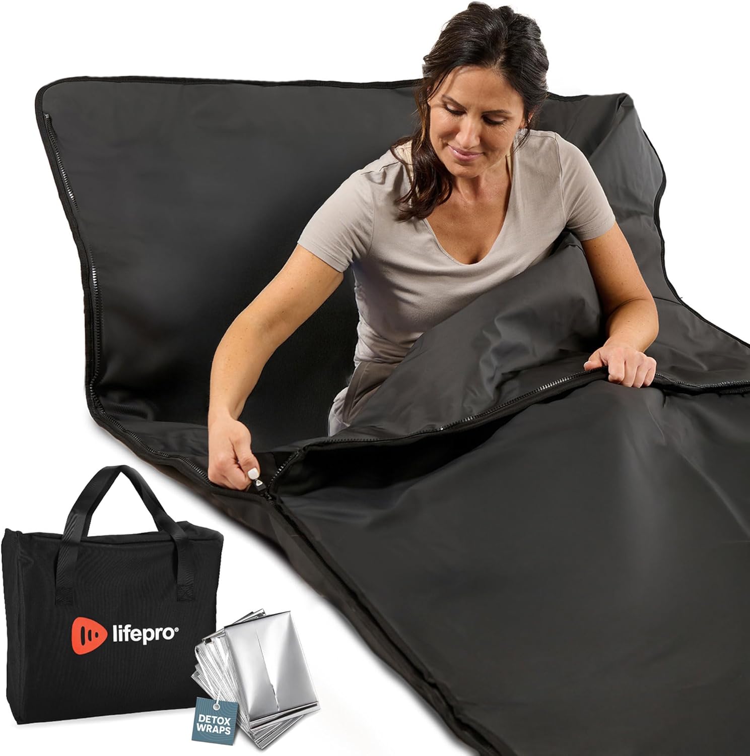 LifePro RejuvaWrap Infrared Sauna Blanket for Detox & Relaxation �C Low EMF Carbon Fiber Heating  9 Temp Levels  5 Colors �C Portable Sauna Blanket Infrared with Waterproof Interior & Carry Bag