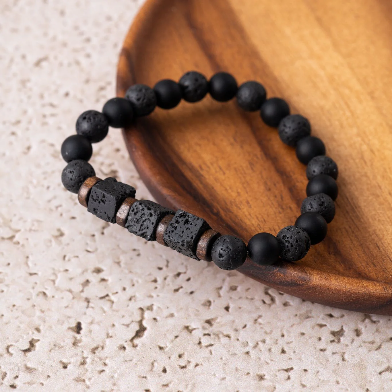 Balans Armband - Onyx & Lavasteen - Lava Cubes Dobbelstenen