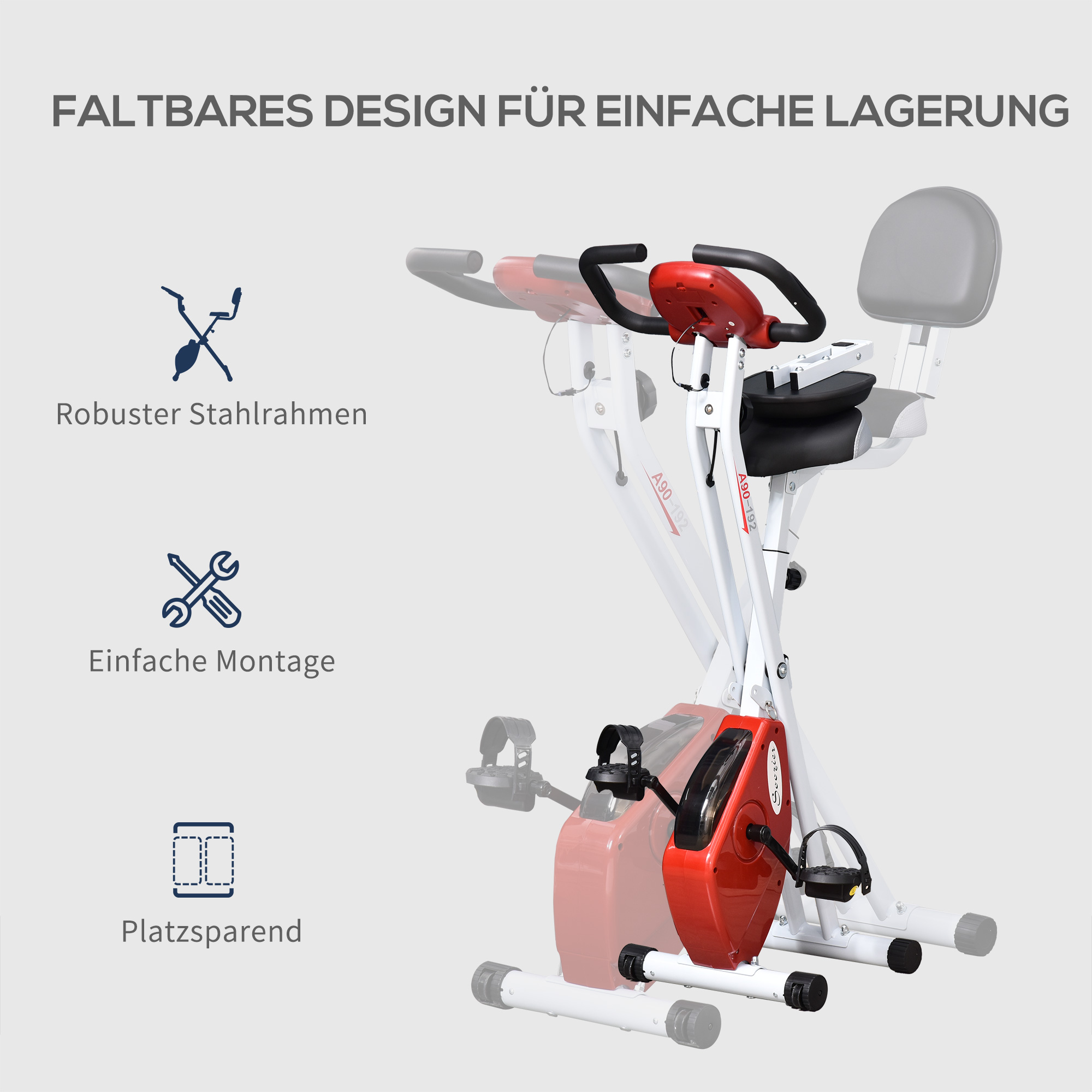 Hometrainer, fietstrainer, trainingsfiets met in 8 niveaus instelbare magnetische weerstand, staal, wit, 43 x 97 x 109 cm