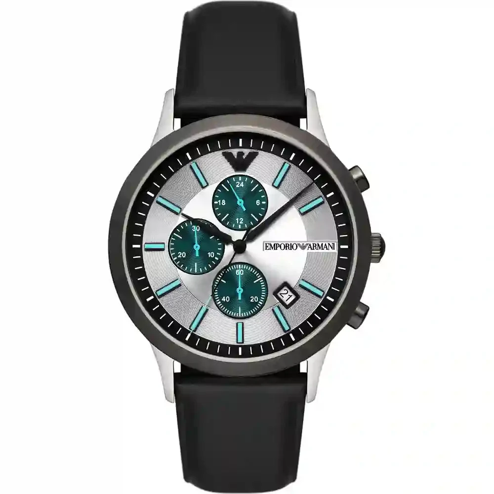 Emporio Armani Renato Chronograph Black Genuine Leather Men's Watch - AR11473