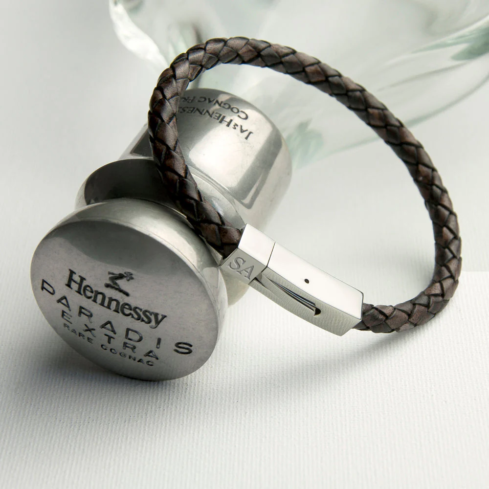 Personalised Men's Leather Bracelet With Tube Clasp