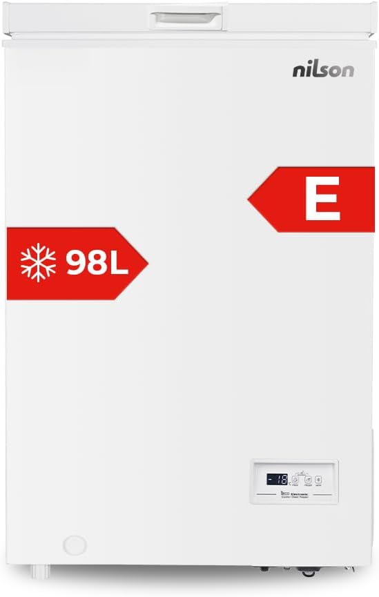 Nilson Congelador Horizontal Blanco NCH1001EDC. Capacidad 98 Litros, Dual Cooling, 4 Star, Modo Super Congelación, Tecnología Cíclica, Puerta Abatible, 1 Cesta, Bajo nivel Sonoro, Clase E