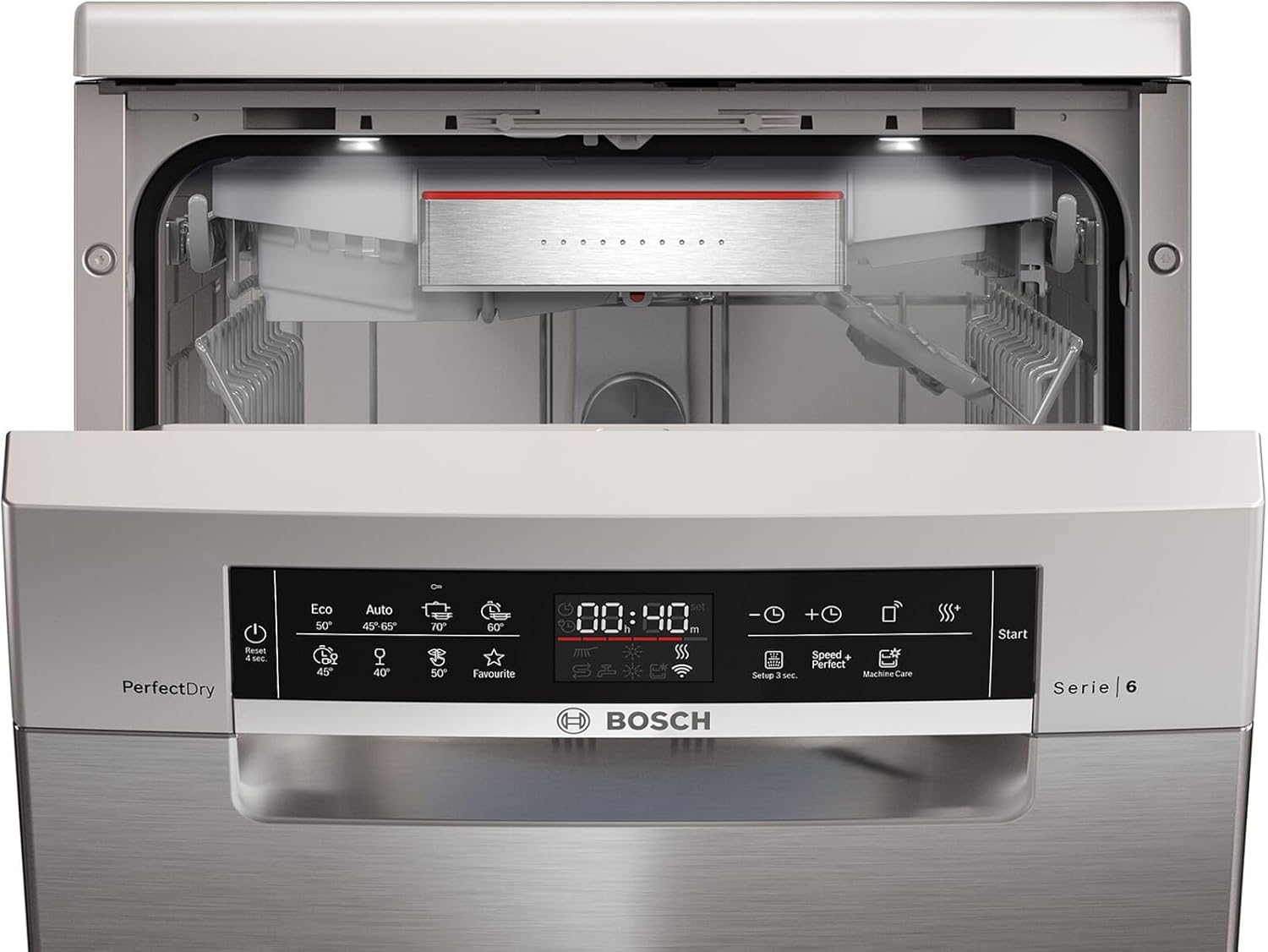 Bosch SPV2IKX10E Serie 2 Smarter Geschirrspüler vollintegriert, 45 cm breit, Besteckkorb, Extra Trocknen auf Knopfdruck, InfoLight roter Lichtpunkt am Boden, AquaStop Schutz gegen Wasserschäden, Weiß