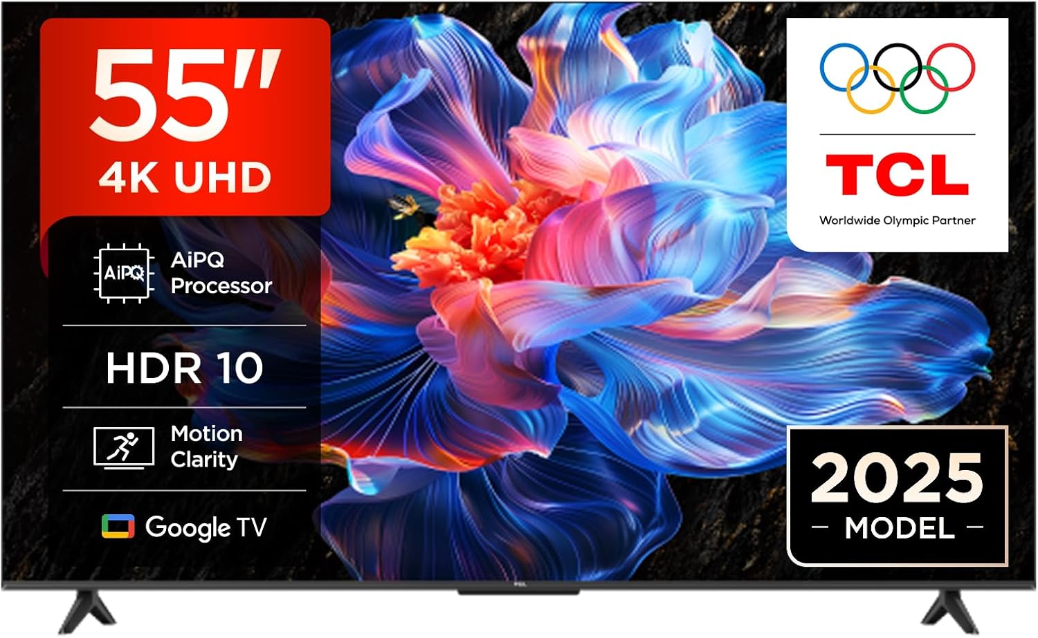 TCL 55V6C 55 Zoll Direct LED TV, 4K HDR Fernseher, Smart TV mithilfe von Google TV (Dolby Audio, Motion Clarity, Kompatibel mit Google Assistant & Alexa)