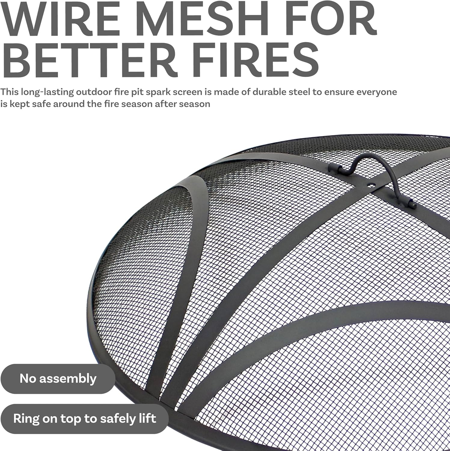Sunnydaze Outdoor Patio Fire Pit Screen - Reinforced Steel Mesh Round Fire Pit Spark Screen with Handle - 30" Diameter