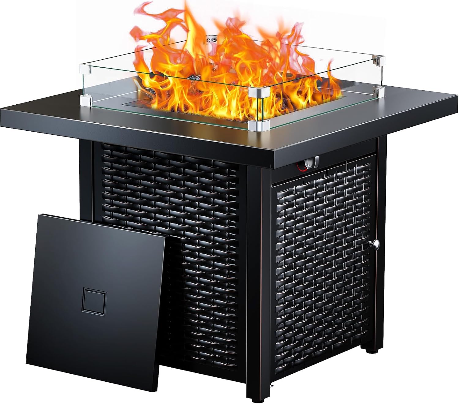 Ciays Propane Fire Pit, 28�� Outdoor Gas Fire Pit, 50,000 BTU Steel Fire Table with Glass Wind Guard, Lid & Lava Rock, Add Warmth and Ambience to Gatherings On Patio Deck Garden (2 Packages)