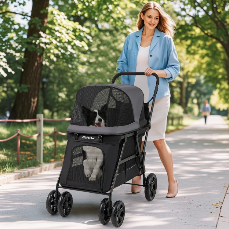 Dog Stroller for Medium Small Senior Elderly Dogs with Dual Entry