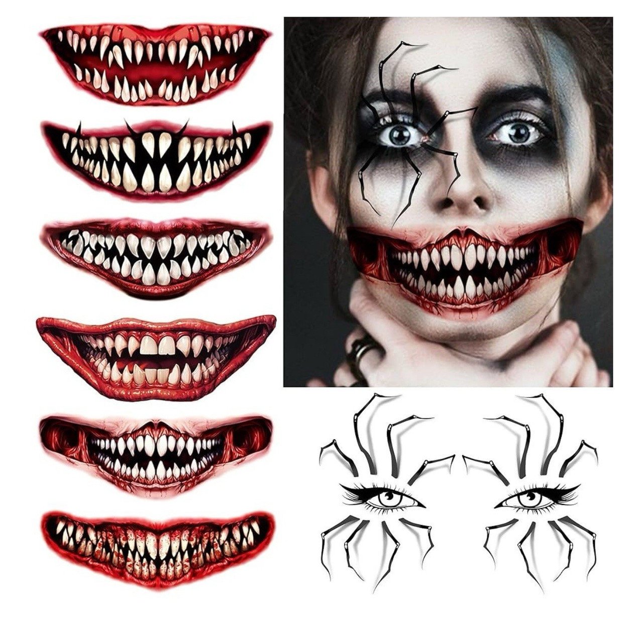7 Sheets Halloween Spider Web Eye Temporary Tattoos For Women Men Adults