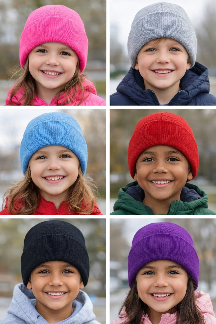 Kids Winter Beanies Acrylic Knit Stretchy Beanies Caps for Boys and Girls