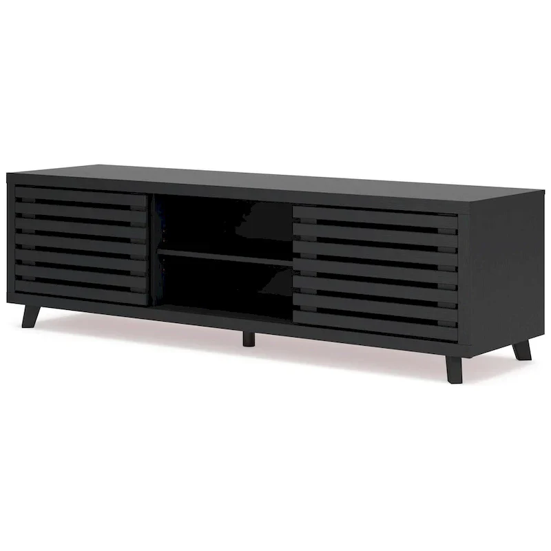 Danzi 72-Inch Large TV Media Console with 4 Shelves in Black Wood Finish