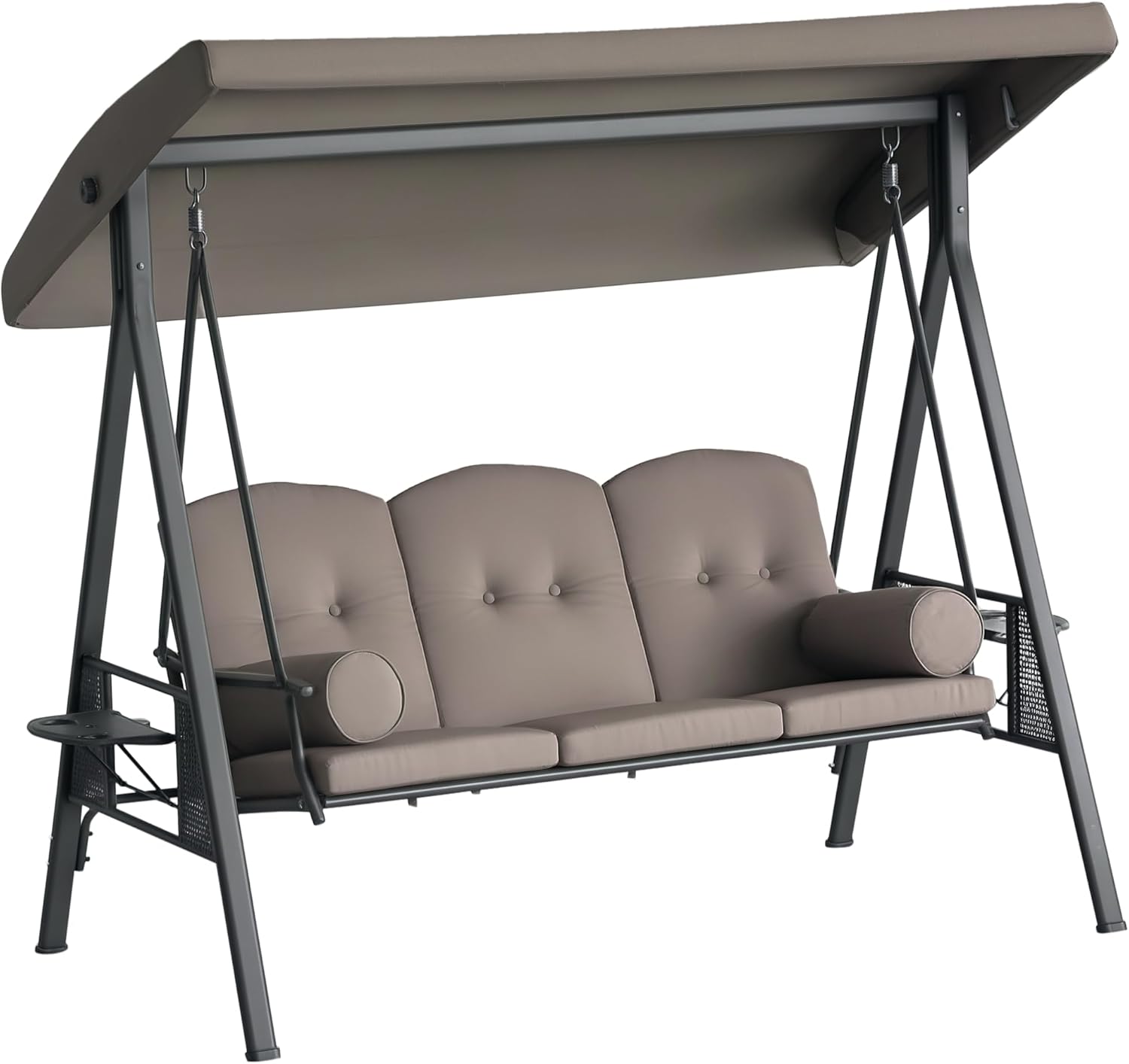 Outsunny 3-Sitzer Gartenschaukel Hoher Komfort Verstellbare Neigung Dach Kissen Versenkbare Tabletts Polyester Garn Beige