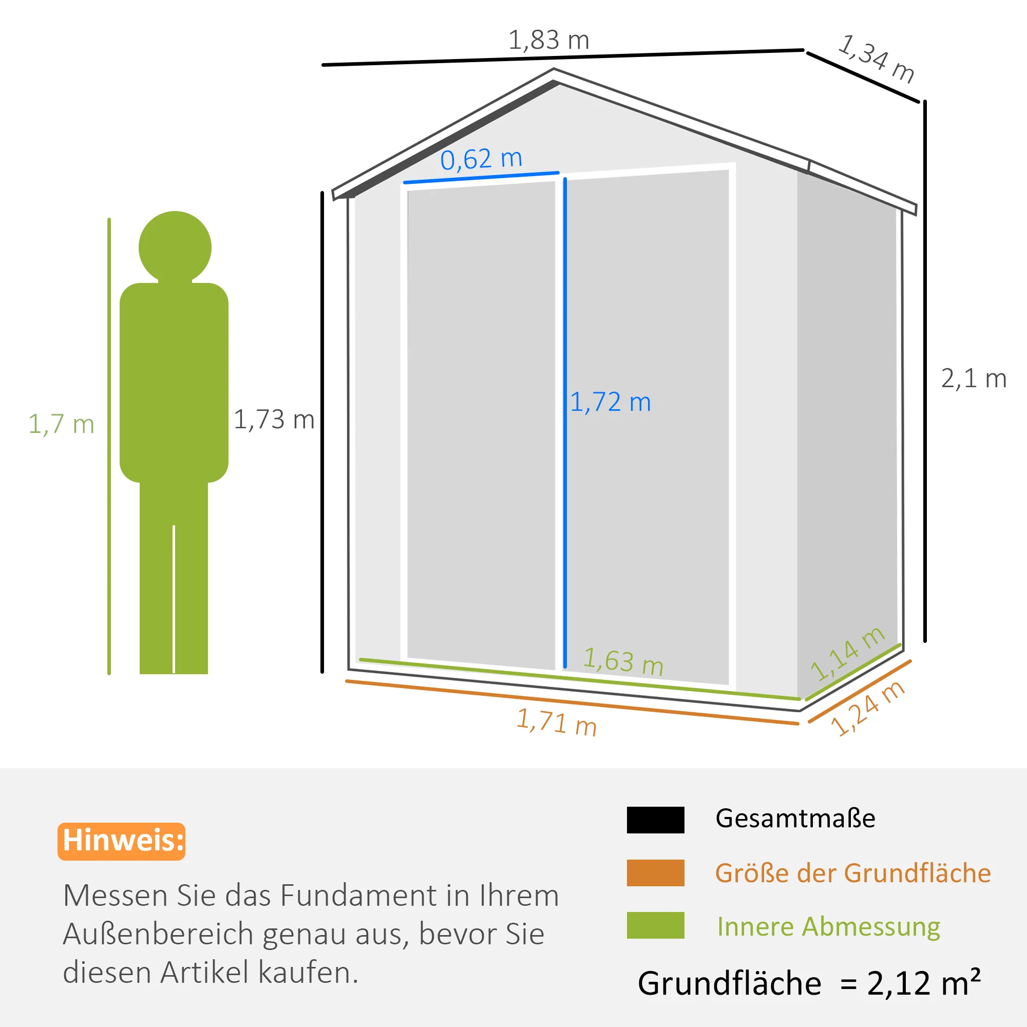 Outsunny Metalen Tuinschuur, afsluitbaar, Dubbele Deur, Raam, Aluminiumframe, 1,80 x 1,30 x 2,10 m, Grijs