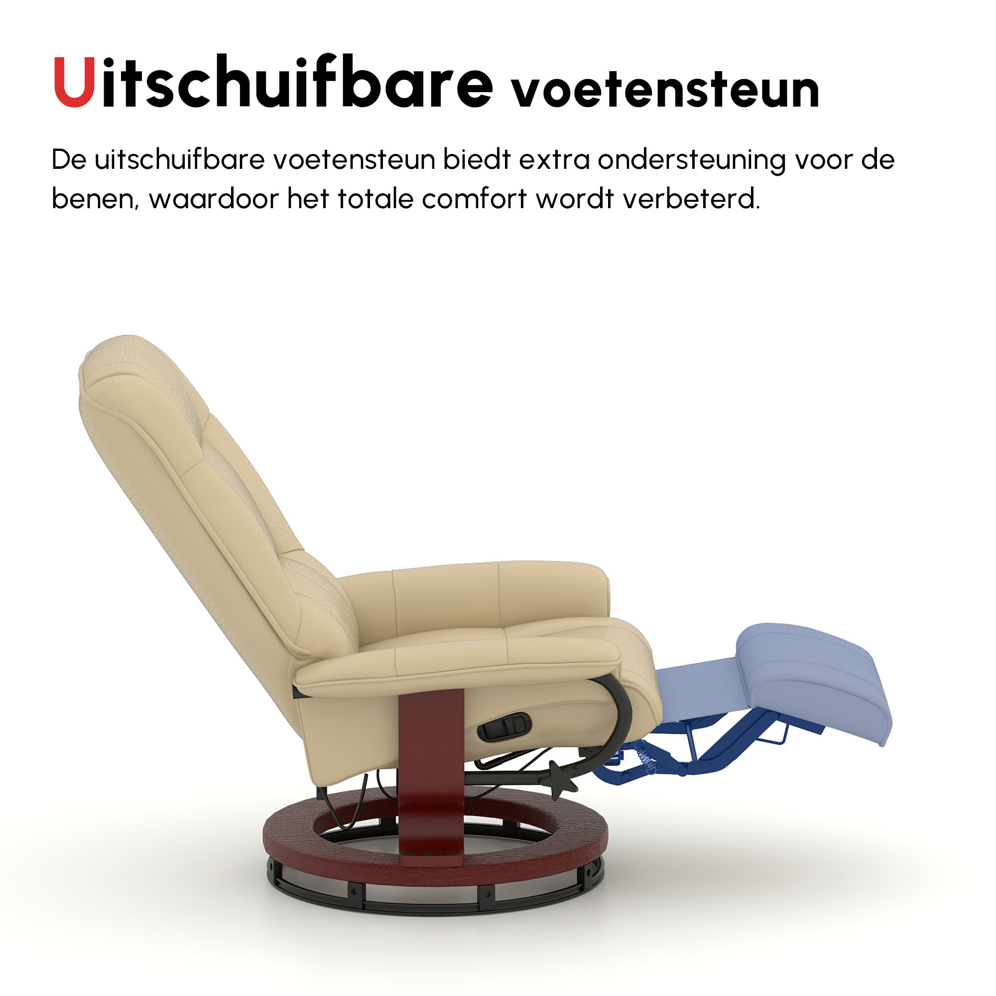 Relaxstoel, Verstelbaar, Ligfunctie, tot 120 kg, Kunstleer, 78 x 87 x 100 cm, Beige