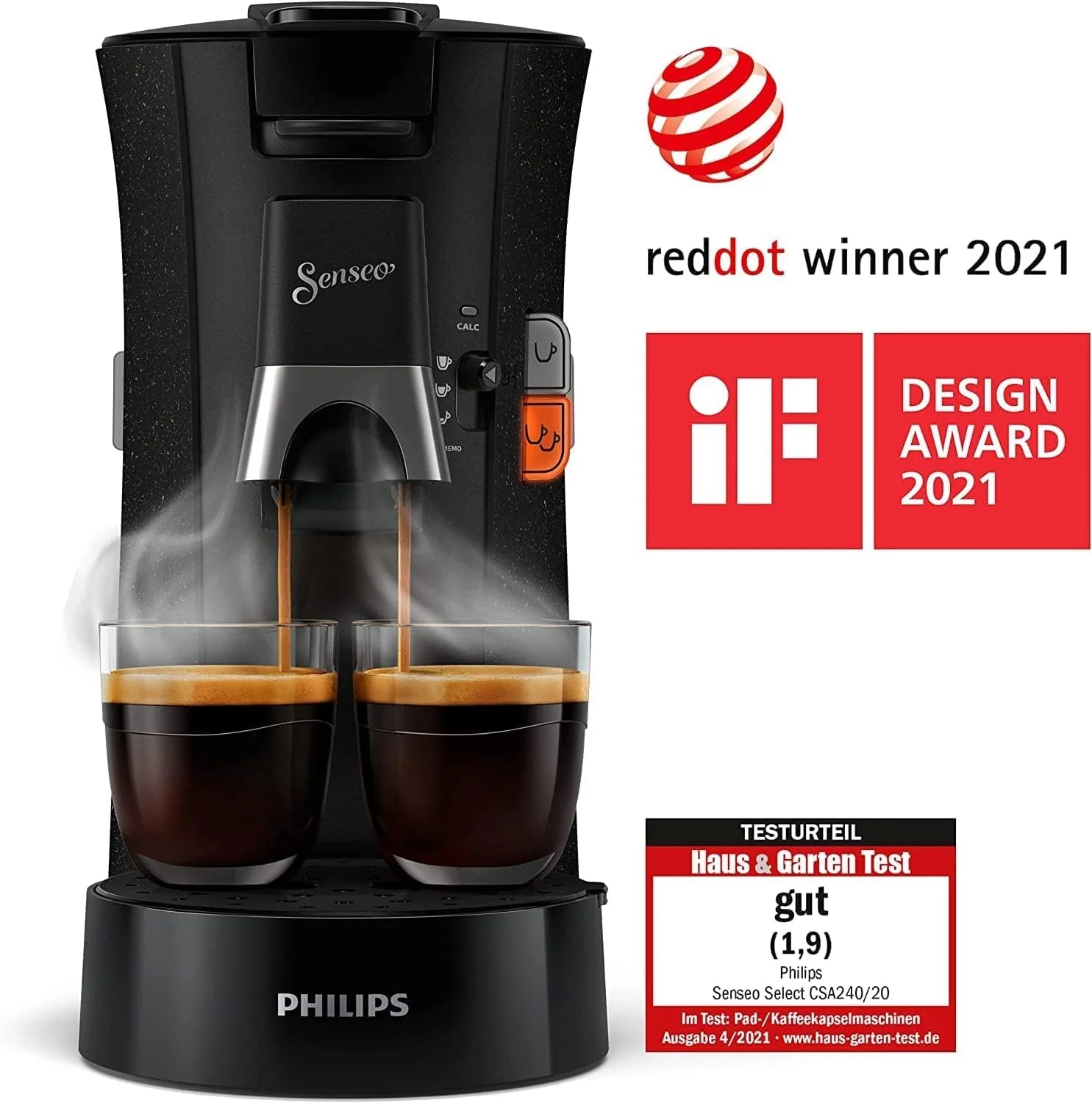 Philips Senseo Select CSA240/20 Koffiepadapparaat (koffiesterktekeuze Plus, memo-functie, van gerecycled plastic), Zwart Eco