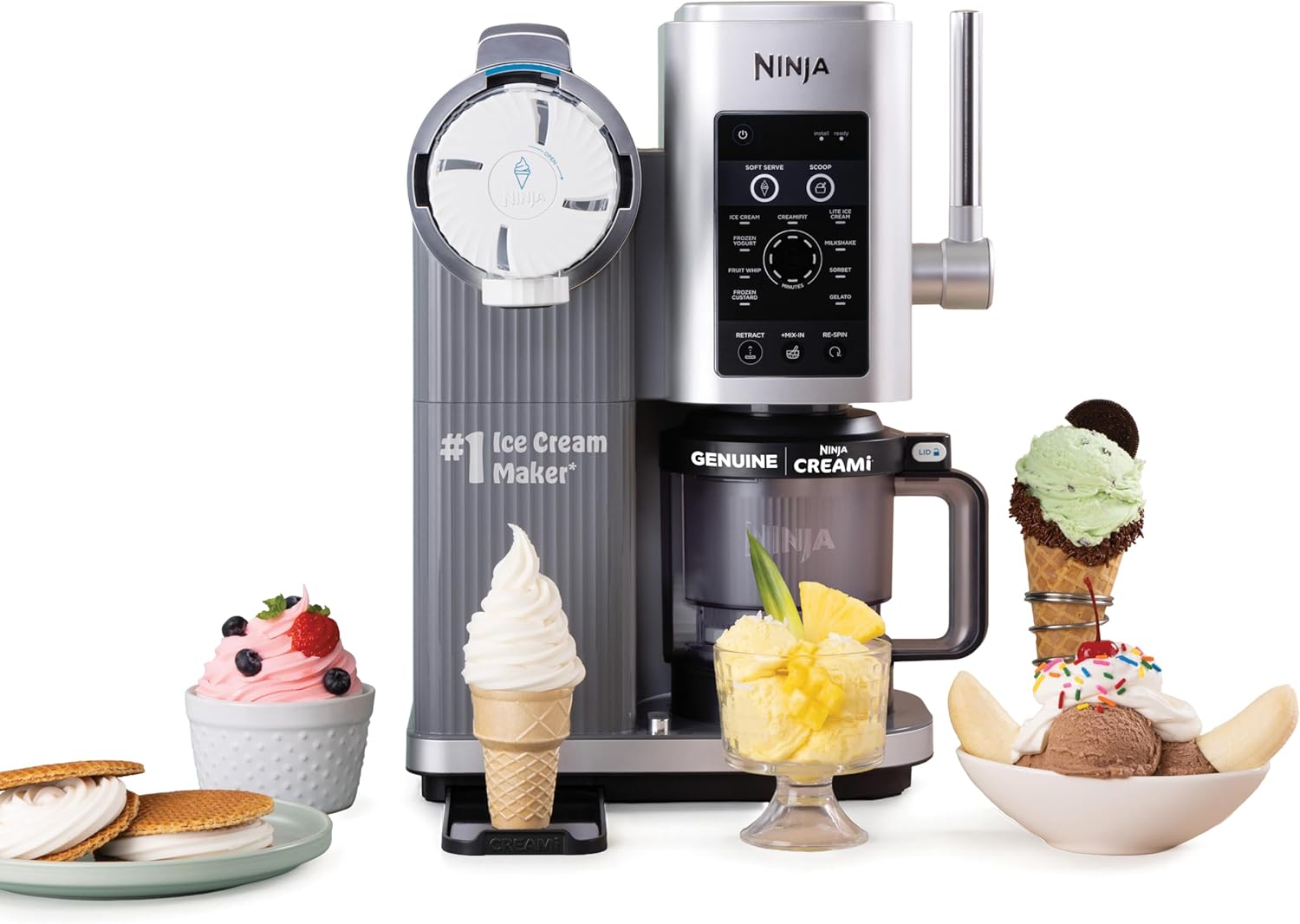 Ninja CREAMi Swirl Eis- und Soft-Serviermaschine, Sorbet, Milchshake, gefrorener Joghurt, kalorienarmes Programm und mehr, 13-in-1, weicher Serviergriff und (2) Creami Swirl 473 ml, für Kinder und