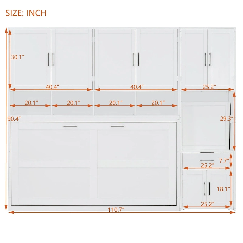 Twin Size Murphy Bed Wall Bed with Closet , Drawers & Desk