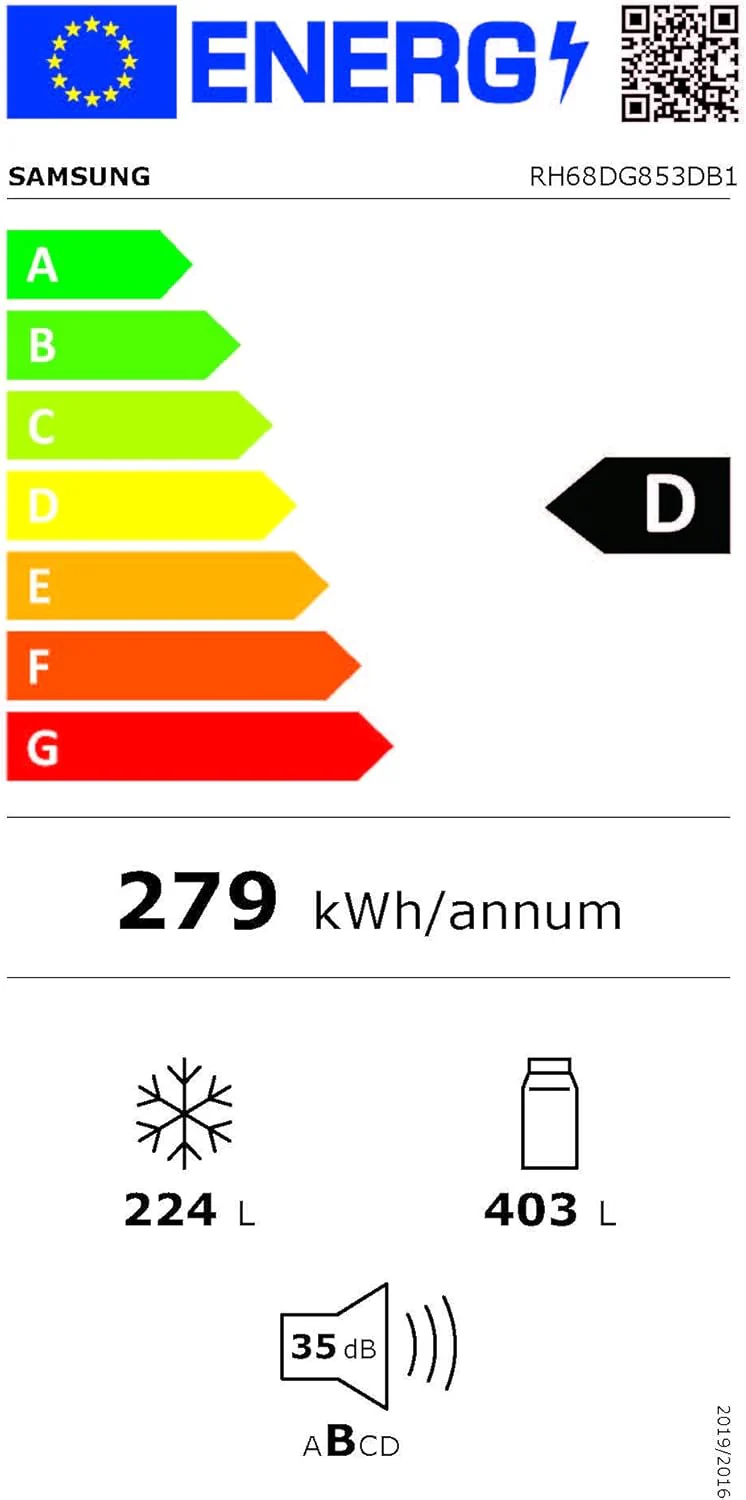 Samsung RS64DG53R3B1EF Amerikaanse koelkast, 178 cm, 628 l, SmartThings AI Energy Mode, ijs- en waterdispenser, Slim Ice Maker, Premium Black Steel