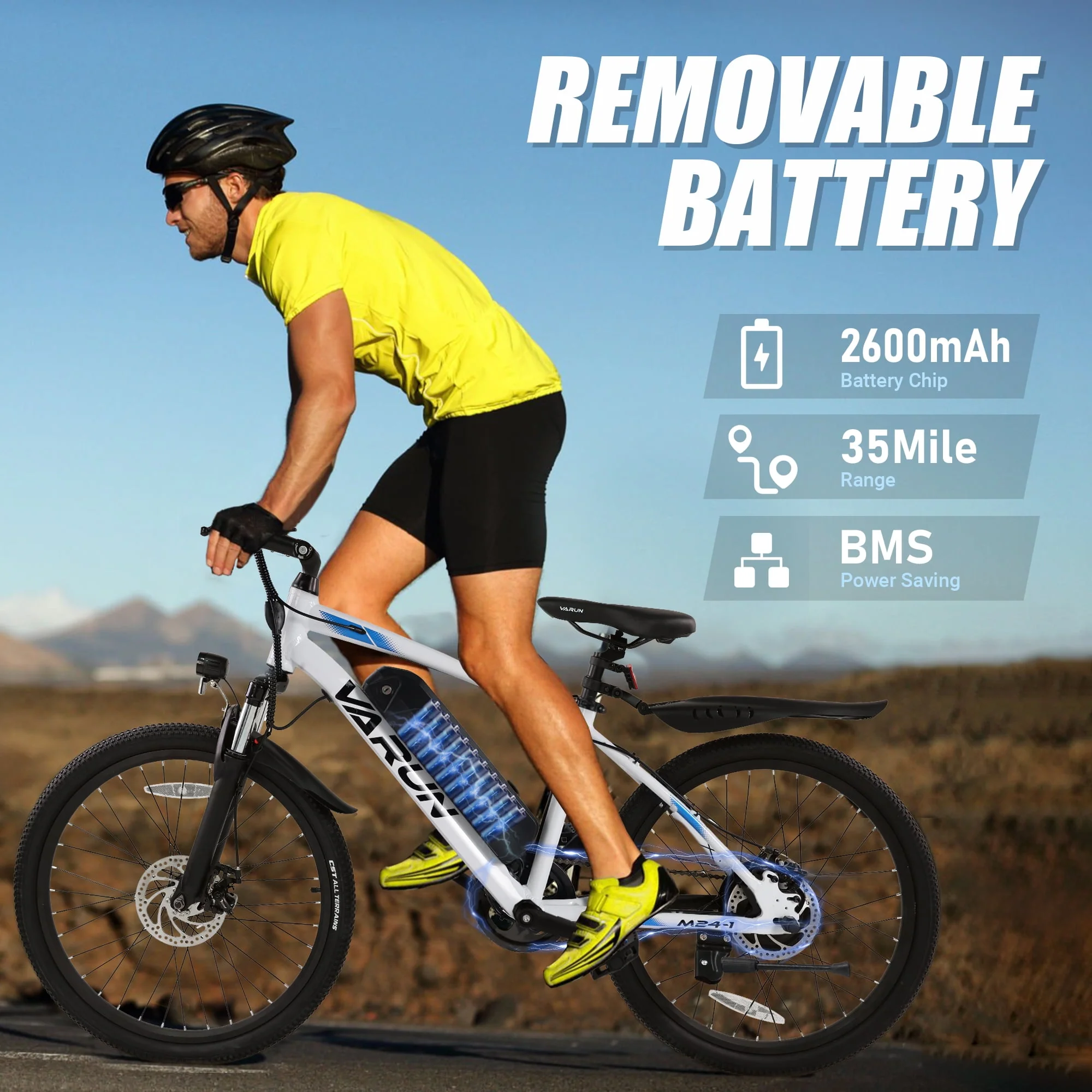 VARUN Electric Bike for Adults, 350W 20MPH Commuter Ebike with 36V Removable Battery, 24'' Electric Mountain Bike with Front Fork Suspension and Dual Disc Brakes