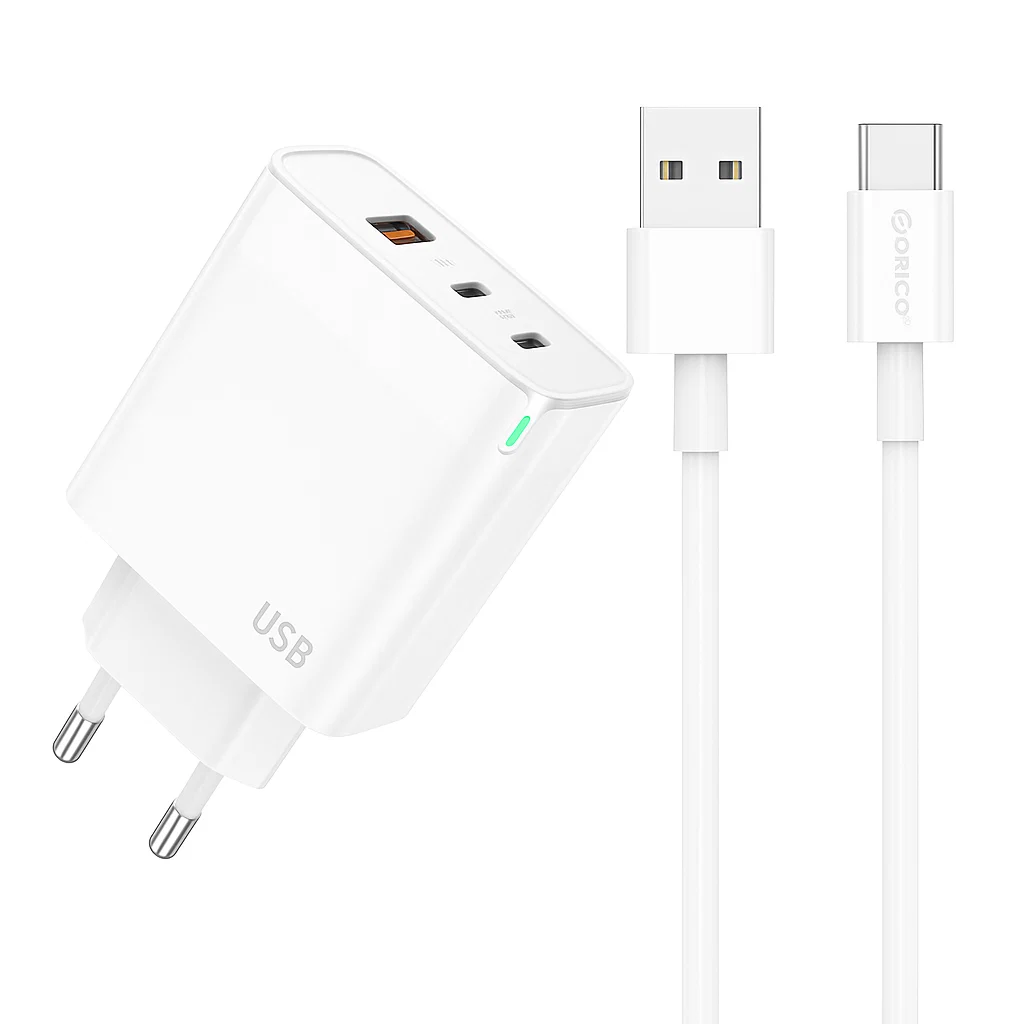 65W USB-C Schnellladegerät PD mit 3-Ports Kompaktes Netzteil Universal mit Kabel