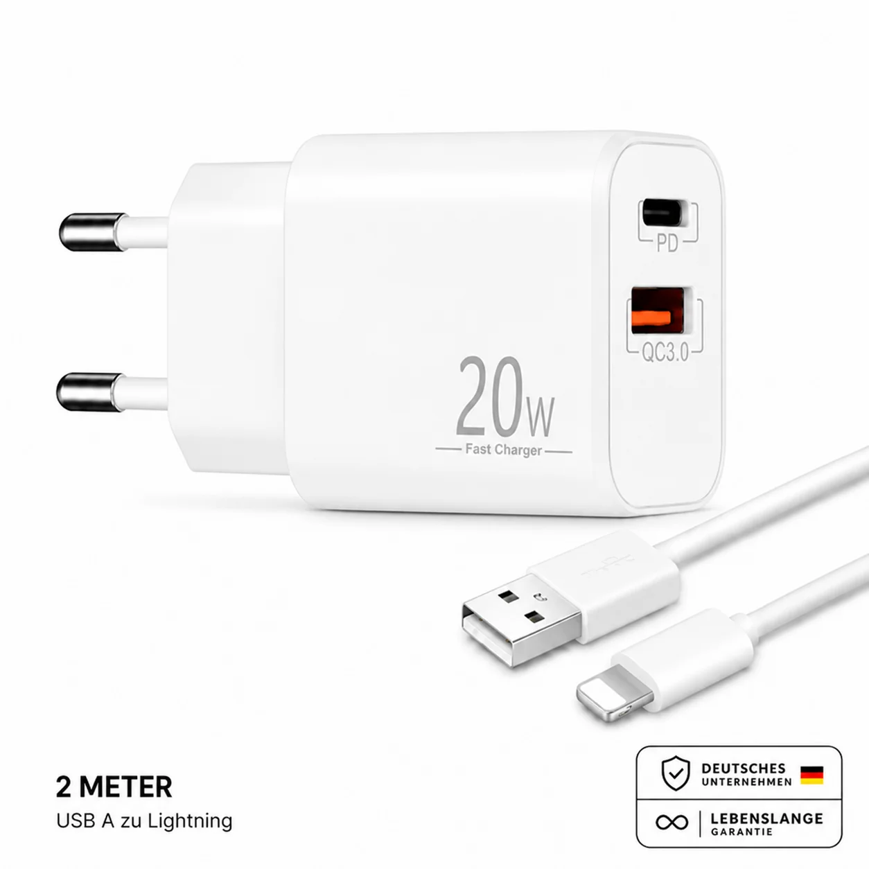 Schnellladegerät USB-C + USB-A Dual Netzteil Universal mit Kabel